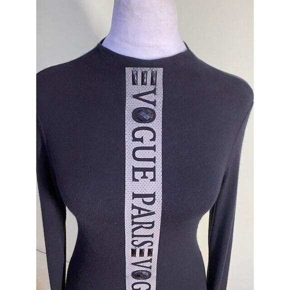 Miss Moi Womens Black Mock Neck Vogue Paris Embellished Rhinestone Tunic Blouse - Picture 2 of 10